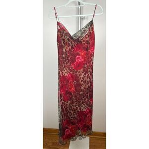 Vintage Y2K Niki Livas Animal Print Beaded Midi Floral Prom Fairy Dress Size 14